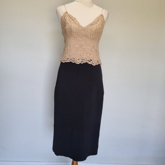 Witchery Black & Beige Lace Contrast Bodycon Dress Size 14 - Picture 2 of 8